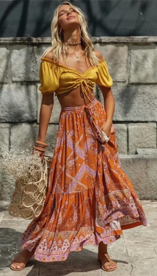 falda boho orange hippie