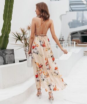 Boho largo vestido beige Fleurie