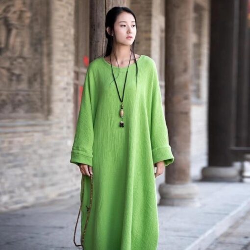 Bohemio largo vestido de invierno - Verde / Unique