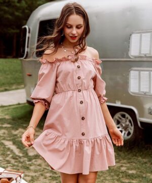 Elegante vestido de polvo rosa - S