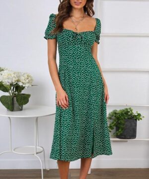 Flor verde del vestido bohemio - S