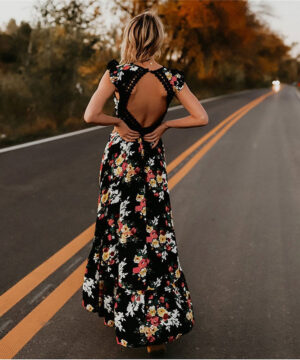 Boho largo vestido de Negro