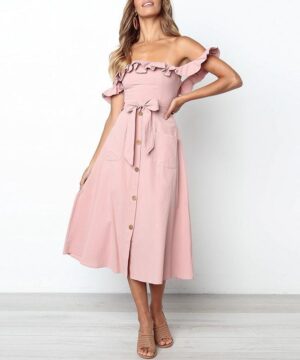 Vestido bohemio chic hombros desnudos - Rosa / S