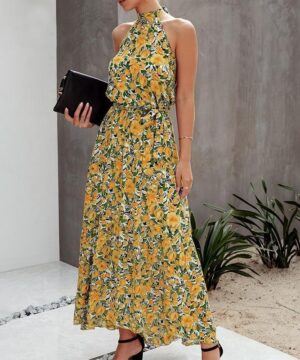 Vestido elegante floral de Bohemia - Amarillo / S