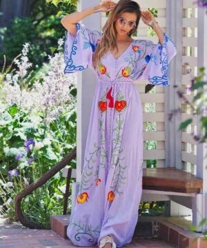 Vestido maxi boho violeta bordado