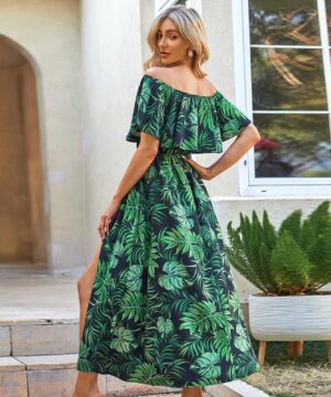 Vestido floral de mujer de color verde