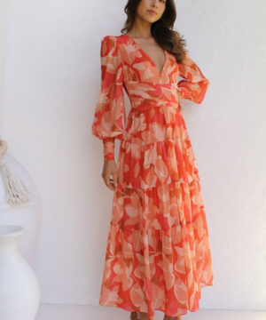 Vestido con print de flores naranja